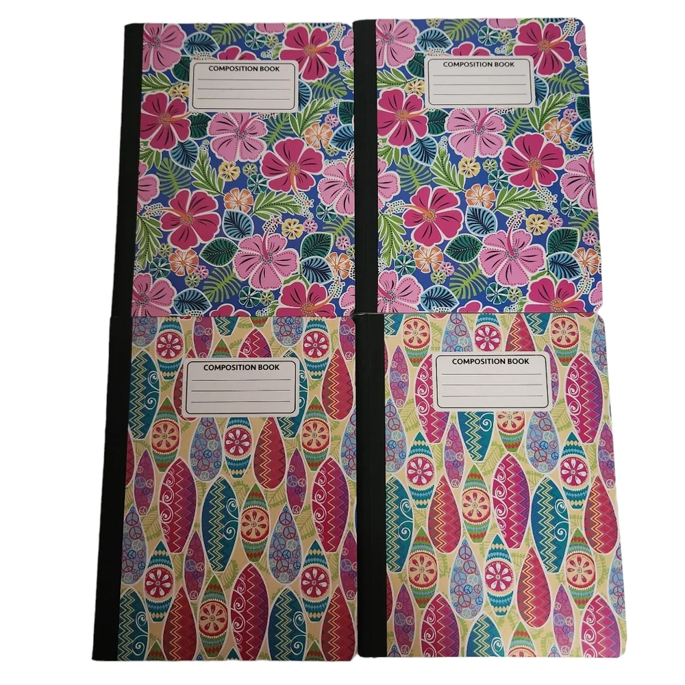 Lot of Brightly Colored Hawaiian Hibiscus Floral & Hippie Peace Signs Notebooks